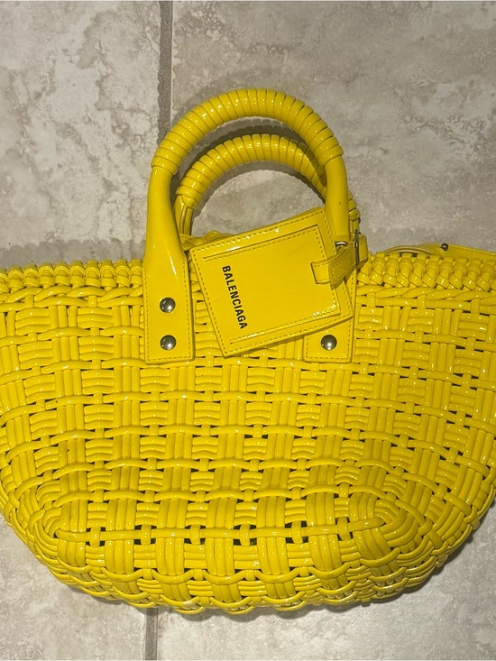 Balenciaga Handbags - Balenciaga Bright Yellow Woven Tote with Branded Tag